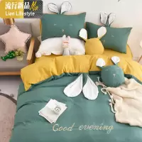 ins风兔耳朵纯色水洗棉四件套少女心超软der磨毛床上用品床单被套 三维工匠