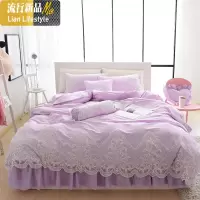 棉韩版简约公主风床裙四件套色蕾丝花边被套棉1.8m床上用品 三维工匠