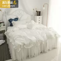 韩式棉蕾丝床裙四件套床品公主风棉荷叶花边被套1.8m床上用品 三维工匠
