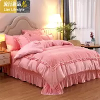 ins网红四件套公主风蕾丝花边床裙式床单被套1.5/1.8m米床上用品 三维工匠
