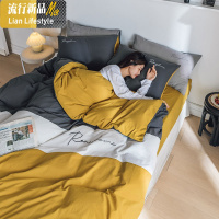 棉水洗棉四件套北欧风简约网红字母刺绣床单被套床上用品 三维工匠