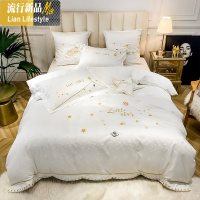 轻奢白色床上冰丝四件套棉棉床笠提花被套欧式丝滑网红款 三维工匠