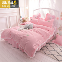 棉床上四件套棉公主风欧式简约床裙式床罩韩版蕾丝边双人床品 三维工匠