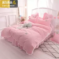 棉床上四件套棉公主风欧式简约床裙式床罩韩版蕾丝边双人床品 三维工匠