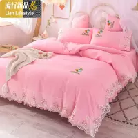 网红款床上四件套棉棉床裙式韩版公主风少女心被套罩夏季床单 三维工匠