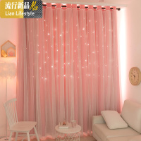 卧室窗帘布网红款抖音现代轻奢ins个性蕾丝纱帘免打孔安装公主风 三维工匠
