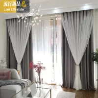 窗帘窗纱双层一体遮光遮阳卧室客厅带布全米色网红款美式简约北欧 三维工匠