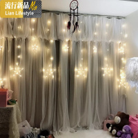 网红款窗帘ins少女卧室遮光蕾丝飘窗北欧简约双层抖音公主风纱帘 三维工匠