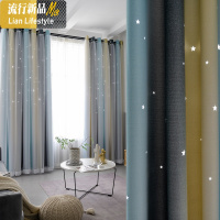 北欧ins网红镂空星星窗帘免打孔安装遮光成品飘窗客厅卧室遮阳布 三维工匠