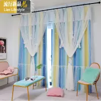 2019新款窗帘北欧简约星星窗帘网红款抖音卧室窗帘遮光少女公主风 三维工匠