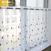 免打孔欧式绣花窗帘遮光小窗户半帘短帘卧室飘窗半截帘纱窗帘 三维工匠