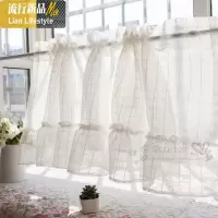 唯美韩式格子厨房小窗帘咖啡帘半帘短帘 隔断帘穿杆帘头定制粘贴 三维工匠