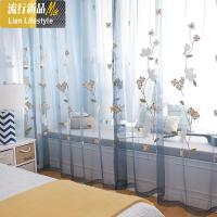 蓝色纱帘简约现代成品窗帘沙帘隔断客厅卧室窗莎阳台飘窗小清新 三维工匠