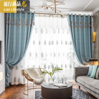 轻奢北欧风新中式自带帘头客厅卧室窗帘遮光拼接超高成品定制 三维工匠