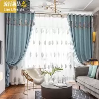 轻奢北欧风新中式自带帘头客厅卧室窗帘遮光拼接超高成品定制 三维工匠