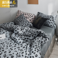 ins北欧风豹纹天竺棉棉四件套针织棉被套床笠床上棉床单 三维工匠