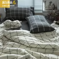 简约日式天竺棉四件套 针织棉床单棉床笠棉格子床上用品 三维工匠