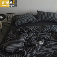 暗黑性冷淡风北欧棉四件套棉针织棉天竺棉男士条纹床笠款床品 三维工匠