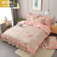 网红床上四件套棉棉200*230公主风荷叶边床单磨毛针织棉被套 三维工匠