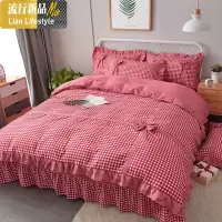 网红床上四件套棉棉200*230公主风荷叶边床单磨毛针织棉被套 三维工匠