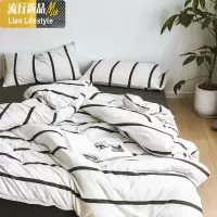 天竺棉四件套棉针织简约宽条纹被套日式棉柔软单人三件套 三维工匠