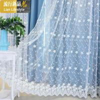 简约韩式全遮光蕾丝地中海蓝色网红飘窗窗帘公主卧室客厅成品定制 三维工匠