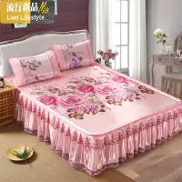 公主风可拆卸床裙可水洗冰丝凉席裙式 带花边席子防滑床罩床套女 三维工匠