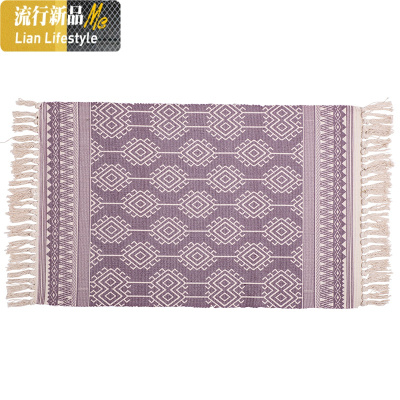 北欧地垫棉线编织家用卧室床边地垫地毯简约现代地垫厨房脚垫 三维工匠