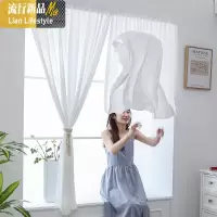魔术粘贴式纱帘自粘窗帘遮光白纱免打孔安装飘窗透光不透人小隔断 三维工匠