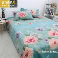 棉绿色大牡丹花图案老粗布床单单件 帆布被单亚麻加大炕单枕套 三维工匠