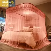 公主蚊帐靠墙免安装导轨蚊帐伸缩U型三开宫廷双人1.8m家用1.5米 三维工匠