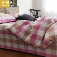 刘大姐家 经典粉格 经纬棉老粗布床单不褪色 三维工匠