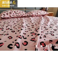 棉老粗布豹纹床单单件网红棉布双人被单凉席亚麻粉色1.8米床 三维工匠