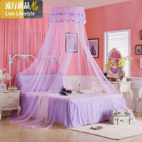 蚊帐家用圆顶防蚊吊顶挂学生宿舍窗帘一体公主风免安装加大 三维工匠