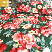 高端加厚活性喜庆田园大牡丹花棉帆布四件套棉老粗布床单被套 三维工匠