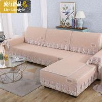 沙发垫四季通用型布艺坐垫简约防滑沙发罩沙发套全包萬能套 三维工匠 香槟 2+5人两片装