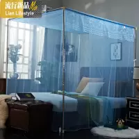 可穿杆蚊帐加密老式防尘顶宿舍方顶单家用蚊帐1米/1.2米1.5/1.8 三维工匠