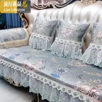 欧式沙发垫套罩四季通用防滑贵妃123组合轻美式真皮坐垫 三维工匠 蝶恋花-灰蓝(直边款) 47*47cm抱枕套