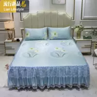 夏季冰丝凉席三件套床裙款蕾丝边1.8m床单人可水洗折叠空调软席子 三维工匠凉席/凉枕