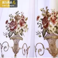 新款仿高紧密中式绣花窗帘纱帘客厅卧室别墅大气窗帘 三维工匠