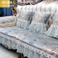 欧式沙发垫套罩四季通用防滑贵妃123组合轻美式真皮坐垫 三维工 蝶恋花-米咖(直边款) (70+裙摆)*240cm
