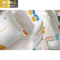 白底雨后彩虹花朵定做少女儿童棉床上用四件套床单被套枕套床笠 三维工匠