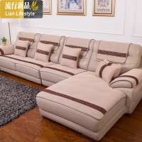 真皮沙发垫夏季防滑坐垫子欧式简约现代布艺四季通用沙发套罩定做 三维工 升级版米色[龙纹花边] 60*60cm[靠背巾]