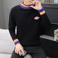【德国法兰克福】新款冬季潮流韩版加厚男士个性刺绣彩虹高领打底毛线衫毛衣男装