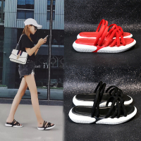 拖鞋女夏外穿时尚2019新款韩版百搭平底厚底两穿运动红同款凉拖