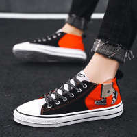 秋季新款涂鸦男鞋韩版潮流休闲板鞋学生百搭高帮帆布鞋