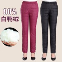 中老年羽绒裤女外穿高腰显瘦加厚双面女羽绒棉裤女冬大码清仓