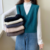 针织马甲女背心短款秋冬2019新款韩版简约百搭V领无袖毛衣马夹女