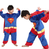 5岁儿童超人睡衣男孩卡通衣服带披风大童珊瑚绒连体家居服男童冬9