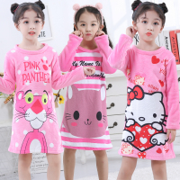 秋冬季儿童长袖睡裙女童法兰绒睡衣卡通亲子装裙子家居服儿童睡裙